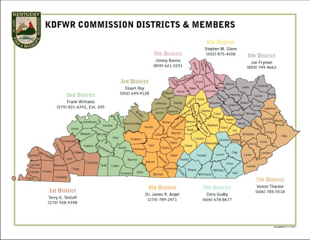 KDFWR 2012 Commission Districts & Members map