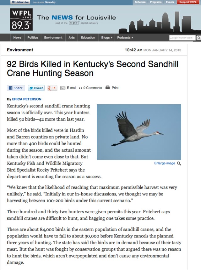 WFPL News_92 Birds Killed in Kentucky's Second Sandhill Crane Hunting Season