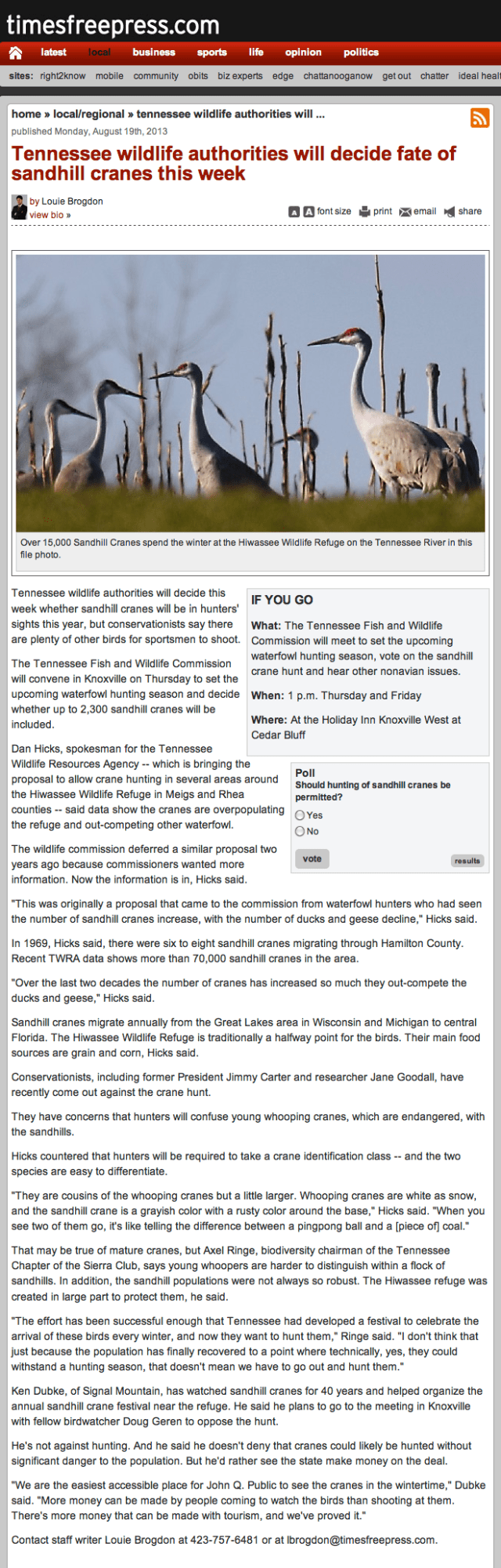 Timesfreepress_TN wildlife authorities will decide fate of cranes this week_19 Aug 2013